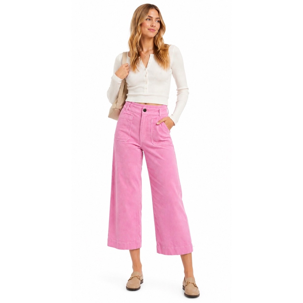 Maeve Anthropologie The Colette Pant Pink Corduroy Wide Leg Women Size 25 Bohemr